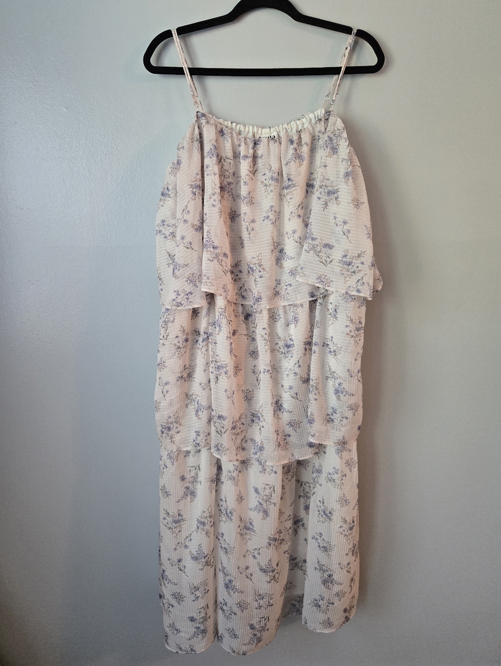 Arula Floral Tiered Midi Dress Size B 2X Blue Cream Layered Ruffle Boho Feminine